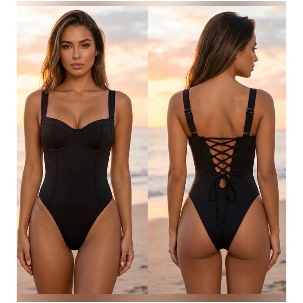NWT TA3 Lifty High Cut Swimsut, Reg/Long, F/G Cup, Black, XL - Picture 2 of 6